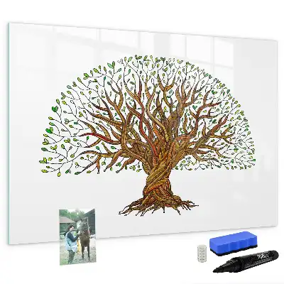 Magnetic glass dry erase board tree root design