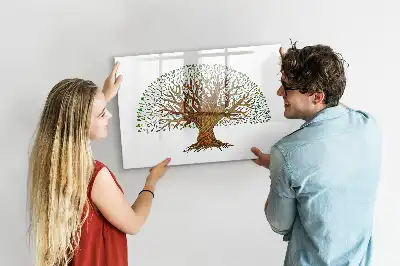 Magnetic glass dry erase board tree root design