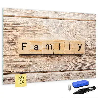 Magnetic glass dry erase board family text design