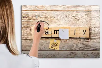 Magnetic glass dry erase board family text design