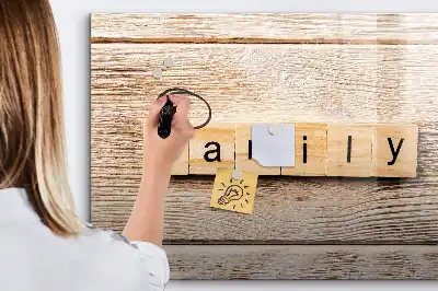 Magnetic glass dry erase board family text design