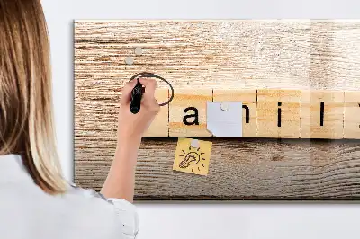 Magnetic glass dry erase board family text design
