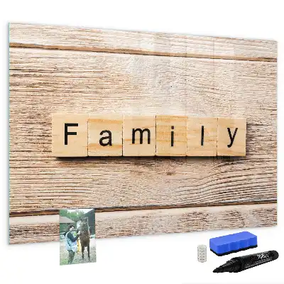Magnetic glass dry erase board family text design