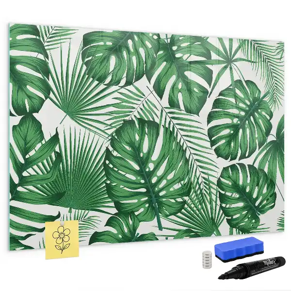 Magnetic marker board with Monstera leaves pattern