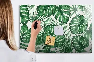 Magnetic marker board with Monstera leaves pattern