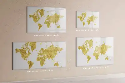 Magnetic glass dry erase board gold world map design