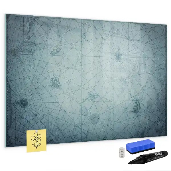 Magnetic glass dry erase board with vintage map design