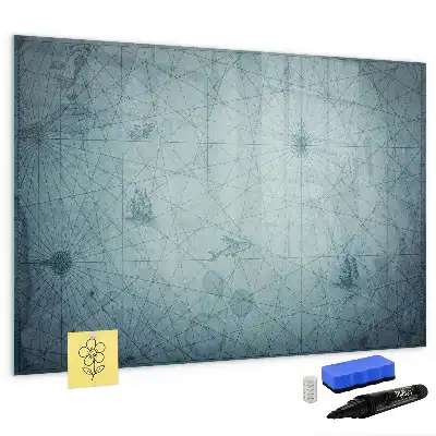 Magnetic glass dry erase board with vintage map design