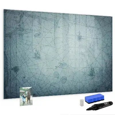 Magnetic glass dry erase board with vintage map design
