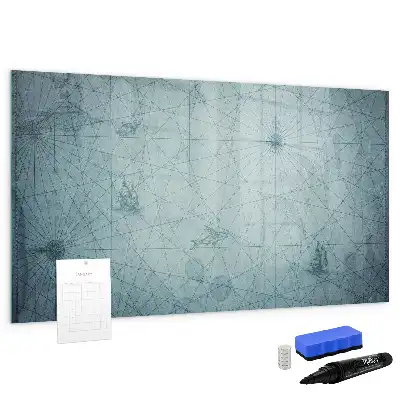 Magnetic glass dry erase board with vintage map design