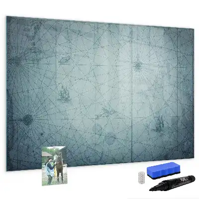 Magnetic glass dry erase board with vintage map design