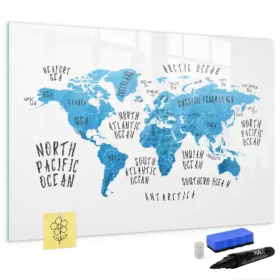 Magnetic marker board blue Earth map design