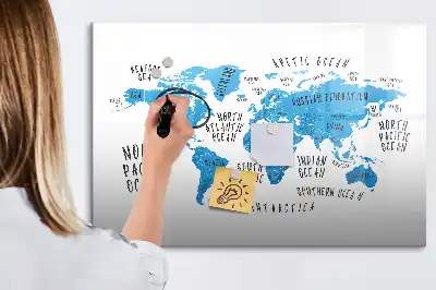 Magnetic marker board blue Earth map design