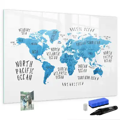 Magnetic marker board blue Earth map design
