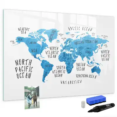 Magnetic marker board blue Earth map design