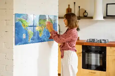 Magnetic glass dry erase board world map design