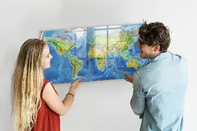 Magnetic glass dry erase board world map design