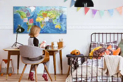 Magnetic glass dry erase board world map design
