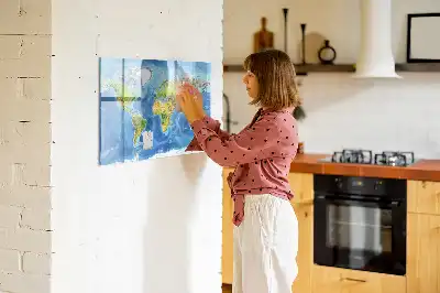 Magnetic glass dry erase board world map design