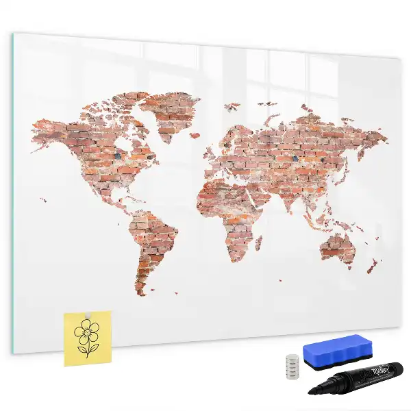 Magnetic marker board with an old map on brick print