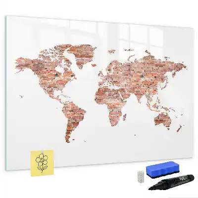 Magnetic marker board with an old map on brick print