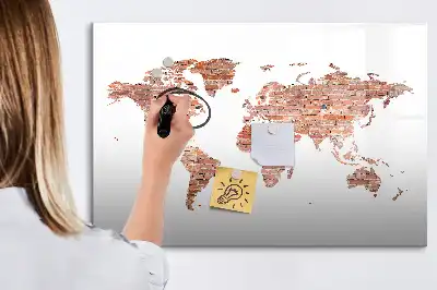 Magnetic marker board with an old map on brick print