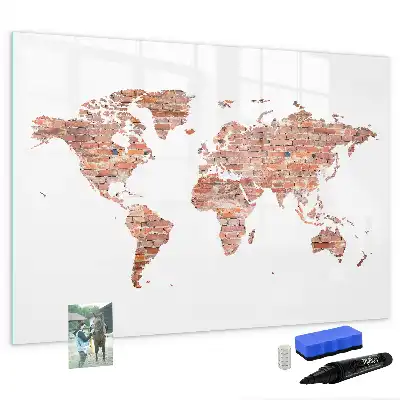 Magnetic marker board with an old map on brick print