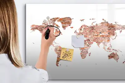 Magnetic marker board with an old map on brick print