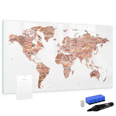Magnetic marker board with an old map on brick print
