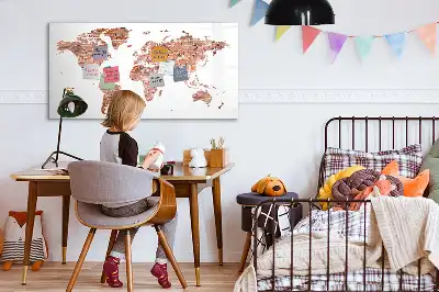 Magnetic marker board with an old map on brick print