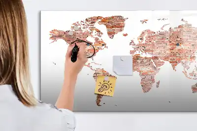 Magnetic marker board with an old map on brick print