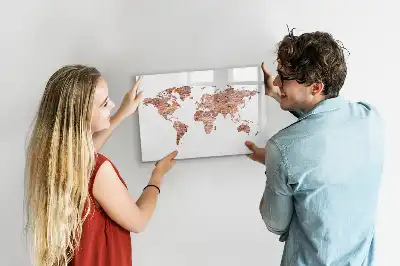 Magnetic marker board with an old map on brick print