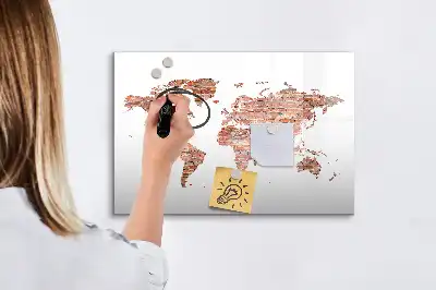 Magnetic marker board with an old map on brick print