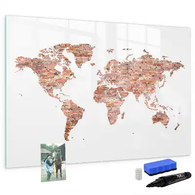 Magnetic marker board with an old map on brick print