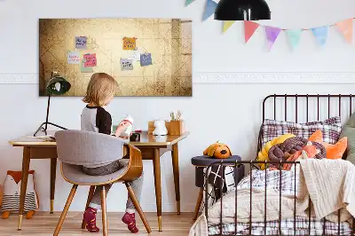 Magnetic marker board with an old world map print