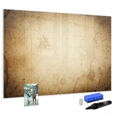 Magnetic marker board with an old world map print