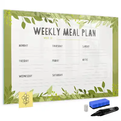 Magnetic glass dry erase board weekly menu planner