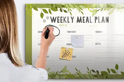 Magnetic glass dry erase board weekly menu planner