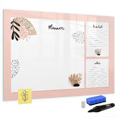 Magnetic glass dry erase board planner for notes