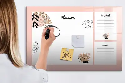 Magnetic glass dry erase board planner for notes