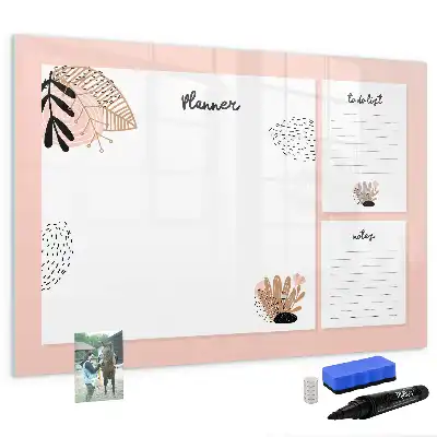 Magnetic glass dry erase board planner for notes