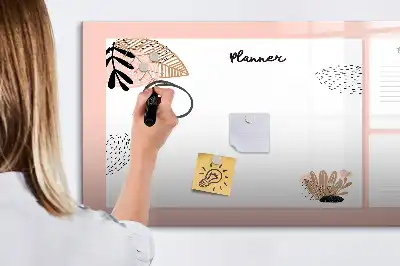 Magnetic glass dry erase board planner for notes