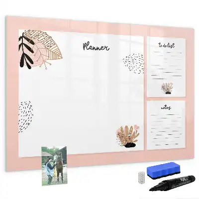 Magnetic glass dry erase board planner for notes