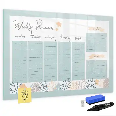 Magnetic marker board with weekly scheduling layout