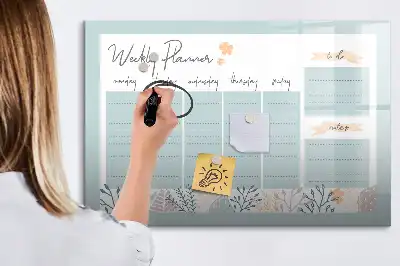 Magnetic marker board with weekly scheduling layout