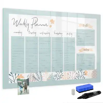 Magnetic marker board with weekly scheduling layout