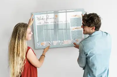 Magnetic marker board with weekly scheduling layout