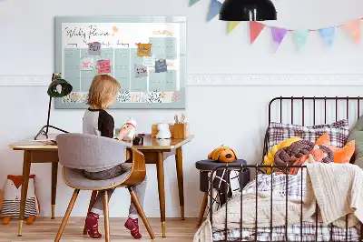 Magnetic marker board with weekly scheduling layout