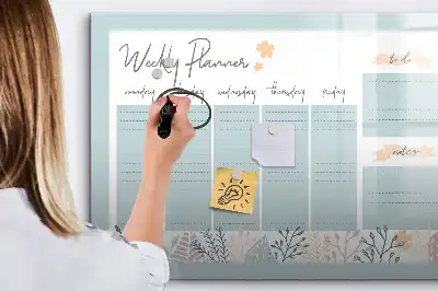 Magnetic marker board with weekly scheduling layout