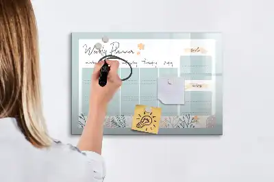 Magnetic marker board with weekly scheduling layout